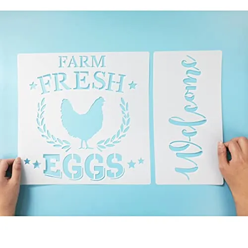 Hen Chicken Farmhouse Stencils, 4 Pcs Farm Eggs Hen Chicken Farmhouse Rustic Farmhouse Reusable Stencil for Painting on Wood Fabric Wall Furniture