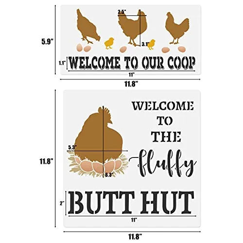 Hen Chicken Farmhouse Stencils, 4 Pcs Farm Eggs Hen Chicken Farmhouse Rustic Farmhouse Reusable Stencil for Painting on Wood Fabric Wall Furniture