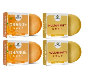 Herbal Soap Combo – Orange Soap (2 pcs)   Multani Mitti soap (2 pcs) | Natural Skin Brightening & Oil Control | Handmade Ayurvedic Bath Bars for Glowing Skin – 4x100g