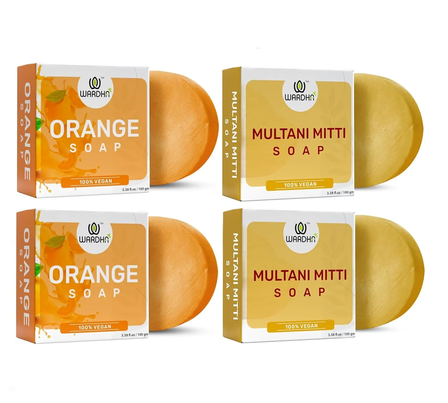 Herbal Soap Combo – Orange Soap (2 pcs)   Multani Mitti soap (2 pcs) | Natural Skin Brightening & Oil Control | Handmade Ayurvedic Bath Bars for Glowing Skin – 4x100g