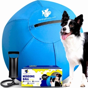 Herding Ball for Dogs - 18” Cover for Corgi, Collie, Cattle & All Herding Dogs Under 27 Pounds - Heavy Duty Dual Layered Cover - Thick Anti-Burst Inner Ball - High Flow Foot Pump