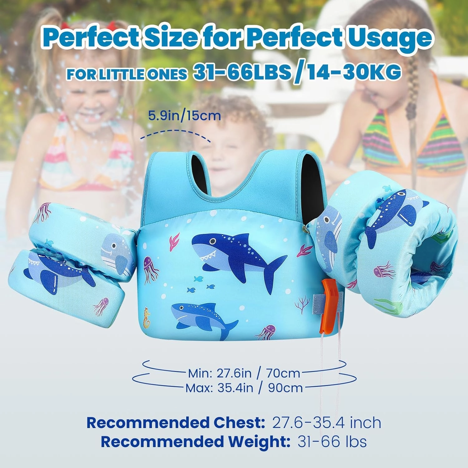 HeySplash Swim Vest for Kids, Toddler Pool Floaties Fit 20-50/70 Lbs, Children Swimming Vest with Adjustable Strap, Swim Jacket Water Wing Arm Float, Puddle Sea Beach Boat Jumper Boy Girl Baby