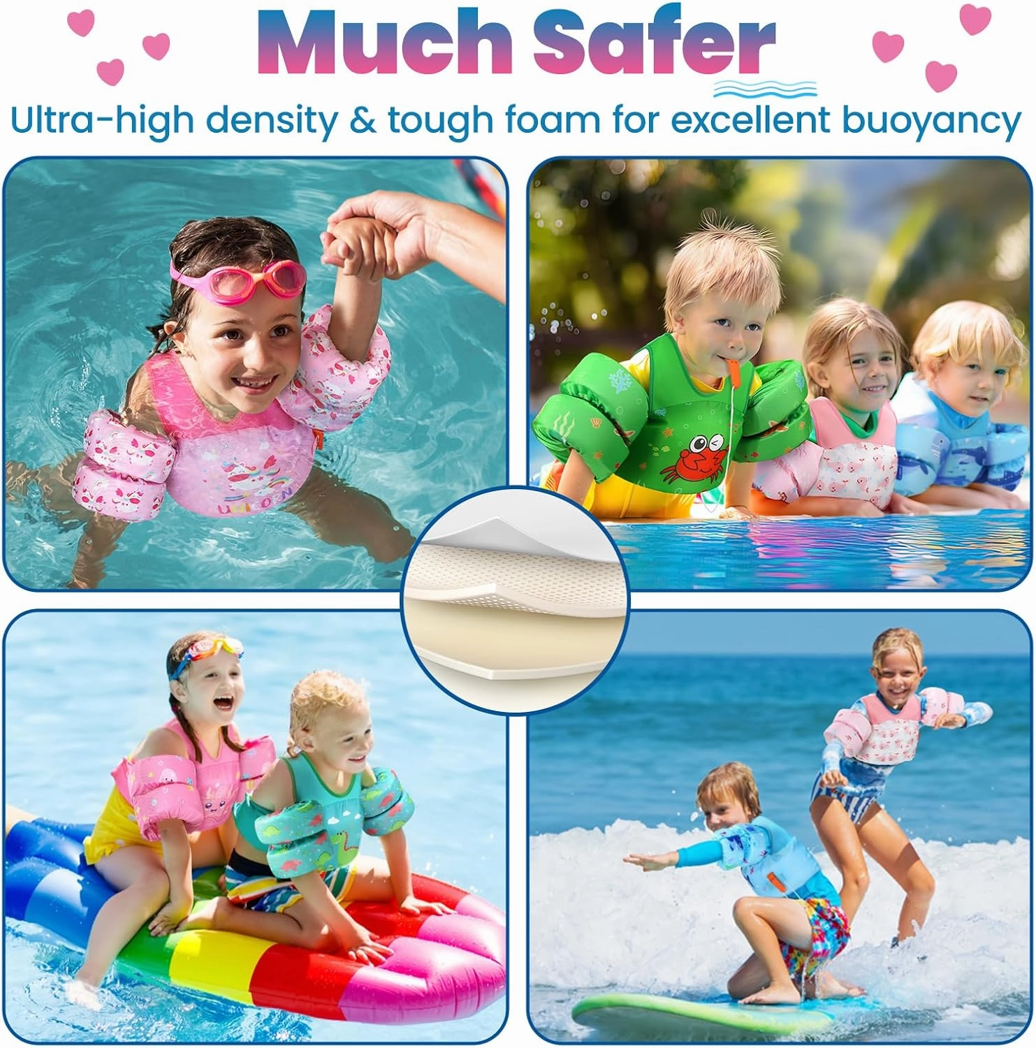 HeySplash Swim Vest for Kids, Toddler Pool Floaties Fit 20-50/70 Lbs, Children Swimming Vest with Adjustable Strap, Swim Jacket Water Wing Arm Float, Puddle Sea Beach Boat Jumper Boy Girl Baby