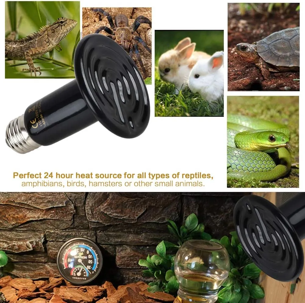 High Efficiency 150W Ceramic Heat Bulbs, Pack of 3 Black Ceramic Heat Emitters for Reptiles Bearded Dragon, Lizards, Geckos & Small Pets Basking