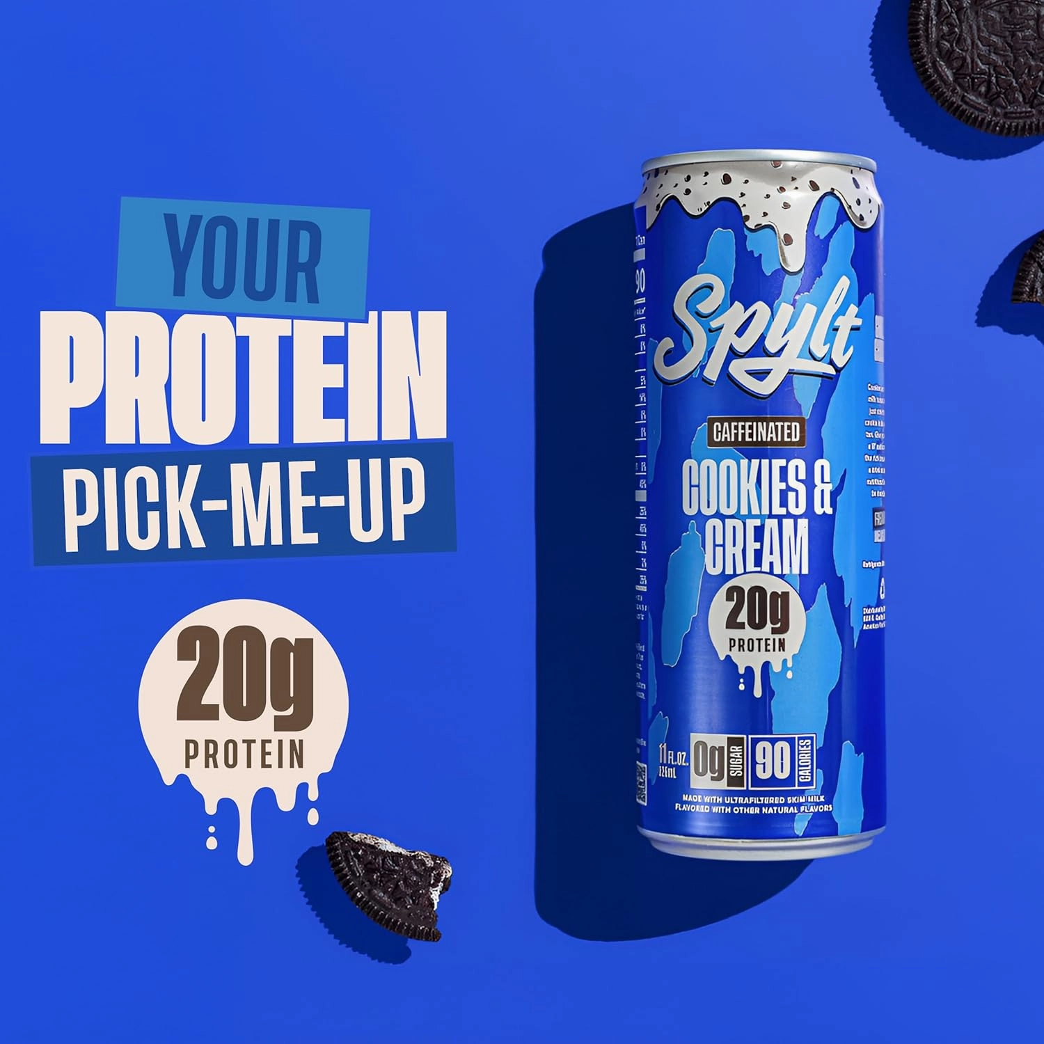 High Protein Cookies & Cream Milk with 60mg Caffeine & 20g Protein - 90 Calories, Ready to Drink, Sugar Free, Lactose Free Milk, Perfect for Workout Recovery & Afternoon Pick Me Up - 12 Count