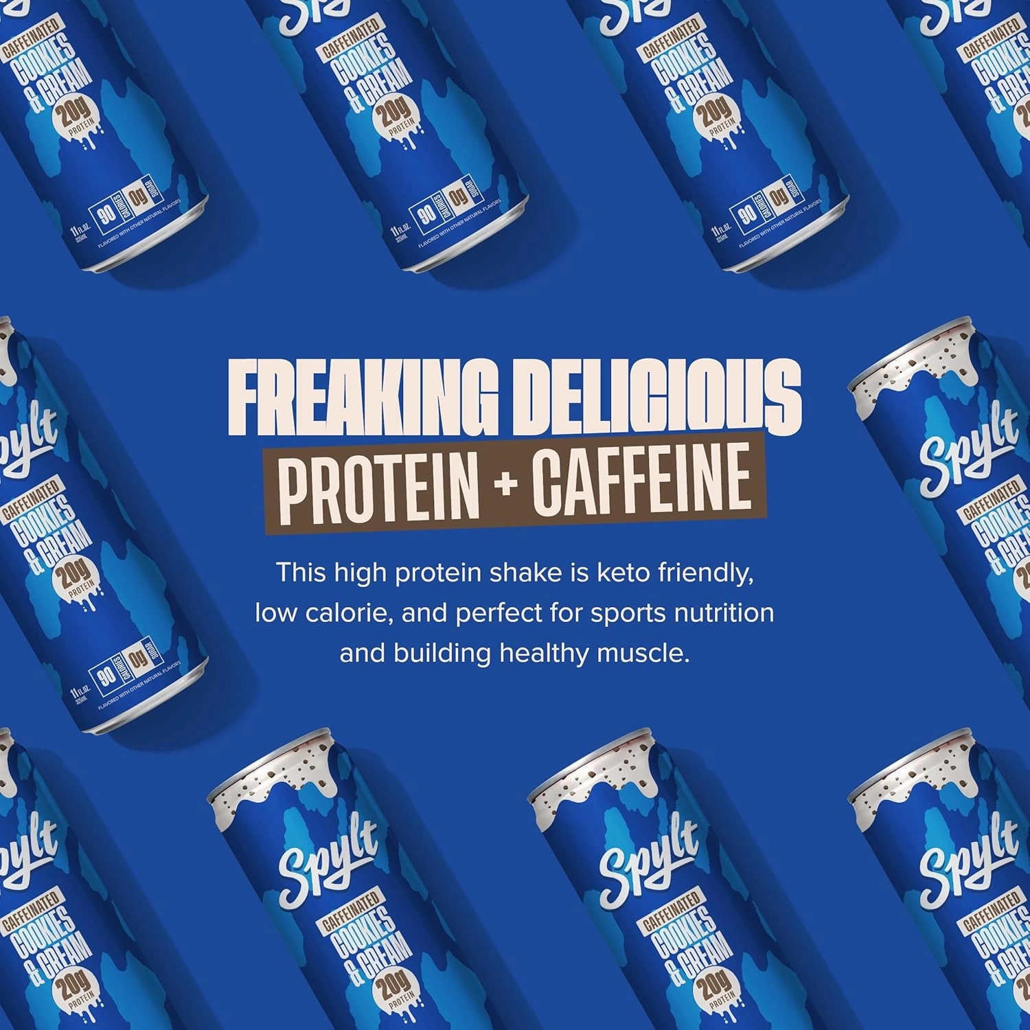 High Protein Cookies & Cream Milk with 60mg Caffeine & 20g Protein - 90 Calories, Ready to Drink, Sugar Free, Lactose Free Milk, Perfect for Workout Recovery & Afternoon Pick Me Up - 12 Count