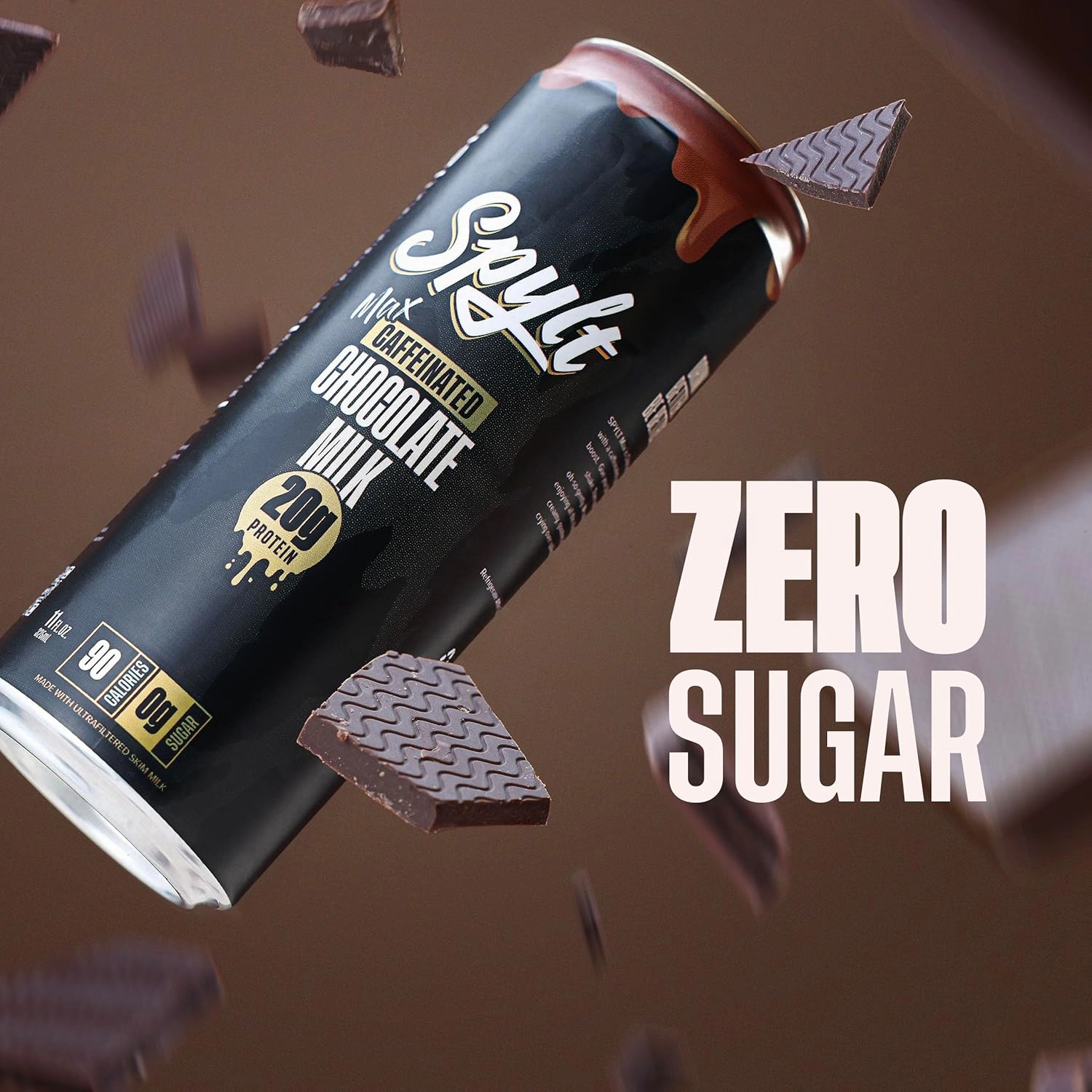 High Protein Max Chocolate Milk with 140mg Caffeine & 20g Protein - 90 Calories, Ready to Drink, Sugar Free, Lactose Free Milk, Perfect for Workout Recovery & Afternoon Pick Me Up - 12 Count