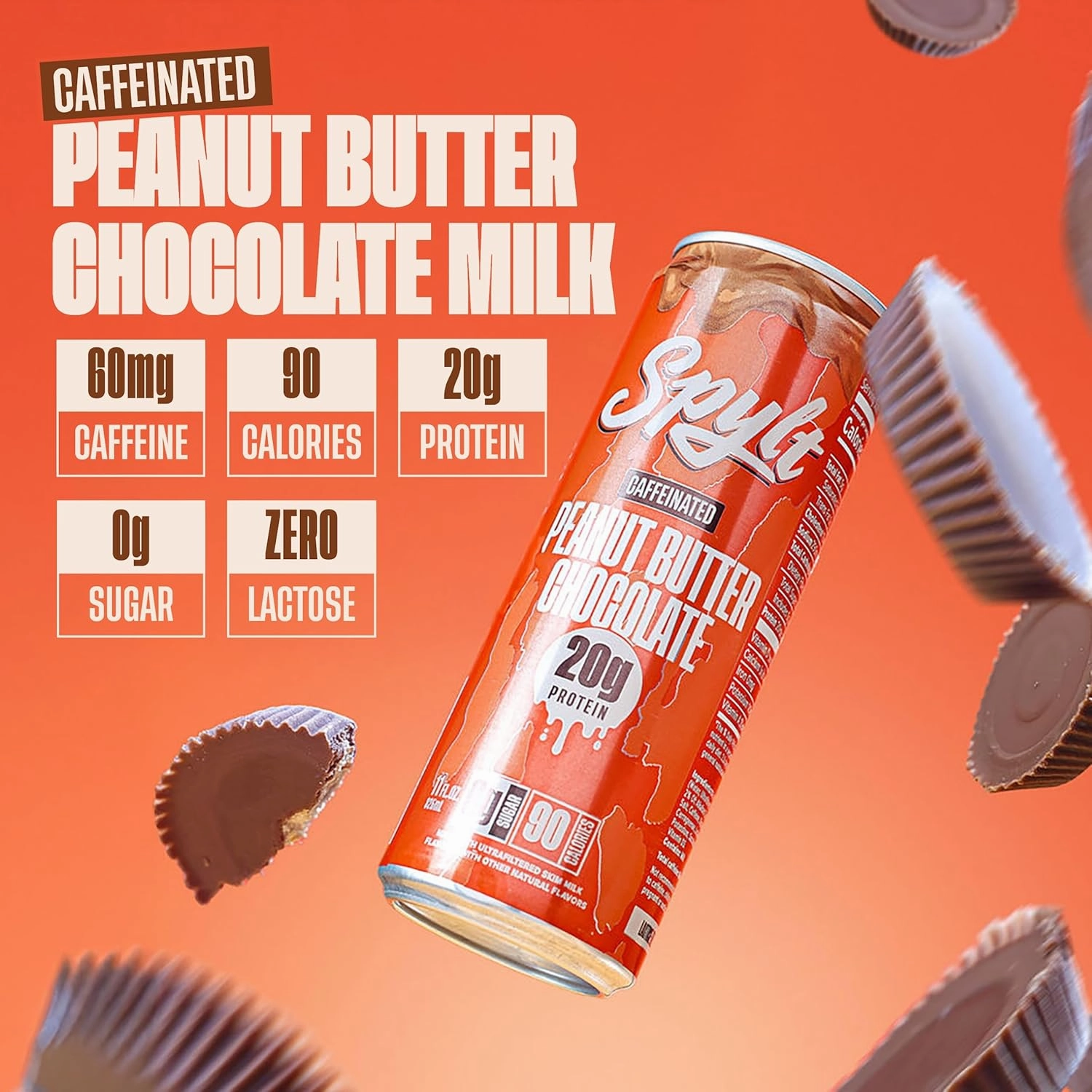 High Protein Peanut Butter Chocolate Milk with 60mg Caffeine & 20g Protein - 90 Calories, Ready to Drink, Sugar Free, Lactose Free Milk, Perfect for Workout Recovery & Afternoon Pick Me Up - 12 Count