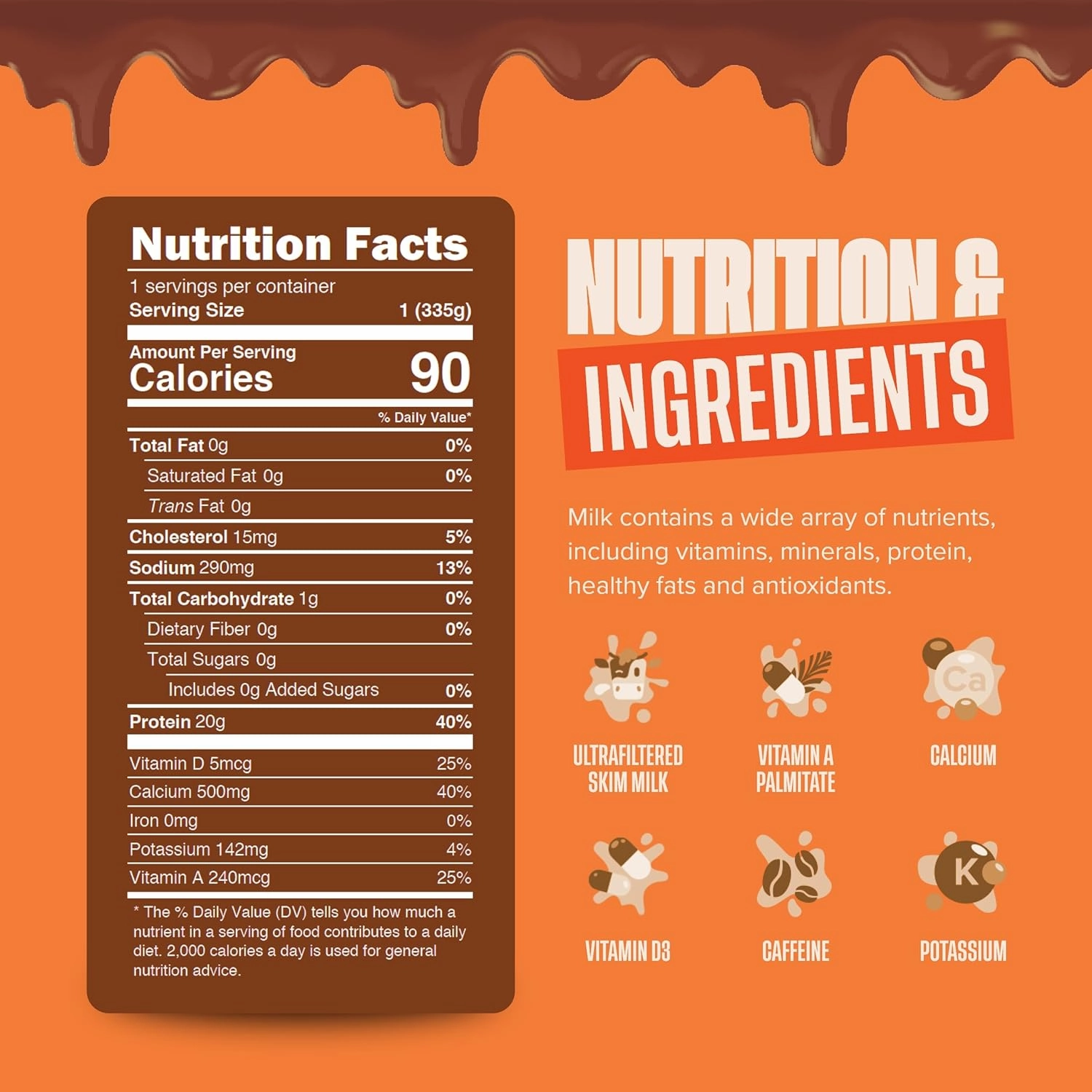 High Protein Peanut Butter Chocolate Milk with 60mg Caffeine & 20g Protein - 90 Calories, Ready to Drink, Sugar Free, Lactose Free Milk, Perfect for Workout Recovery & Afternoon Pick Me Up - 12 Count