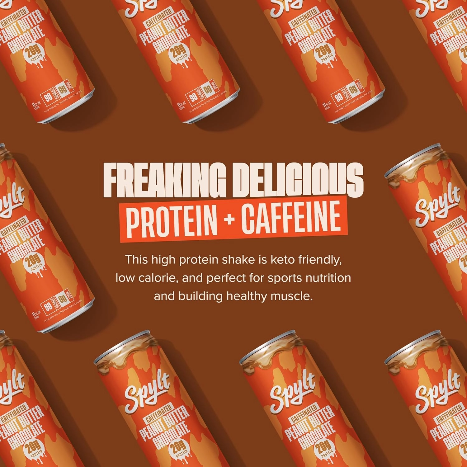 High Protein Peanut Butter Chocolate Milk with 60mg Caffeine & 20g Protein - 90 Calories, Ready to Drink, Sugar Free, Lactose Free Milk, Perfect for Workout Recovery & Afternoon Pick Me Up - 12 Count