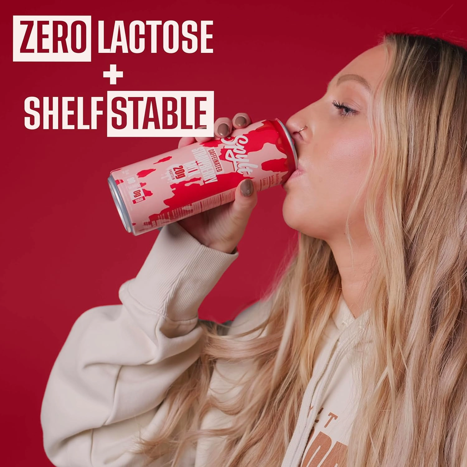 High Protein Strawberry Milk with 60mg Caffeine & 20g Protein - 90 Calories, Ready to Drink, Sugar Free, Lactose Free Milk, Perfect for Workout Recovery & Afternoon Pick Me Up - 12 Count