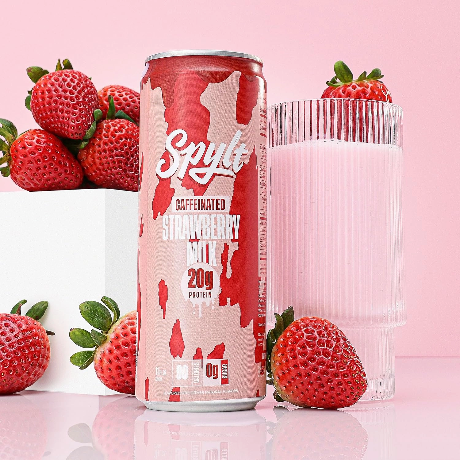 High Protein Strawberry Milk with 60mg Caffeine & 20g Protein - 90 Calories, Ready to Drink, Sugar Free, Lactose Free Milk, Perfect for Workout Recovery & Afternoon Pick Me Up - 12 Count