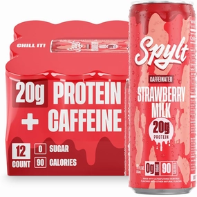 High Protein Strawberry Milk with 60mg Caffeine & 20g Protein - 90 Calories, Ready to Drink, Sugar Free, Lactose Free Milk, Perfect for Workout Recovery & Afternoon Pick Me Up - 12 Count