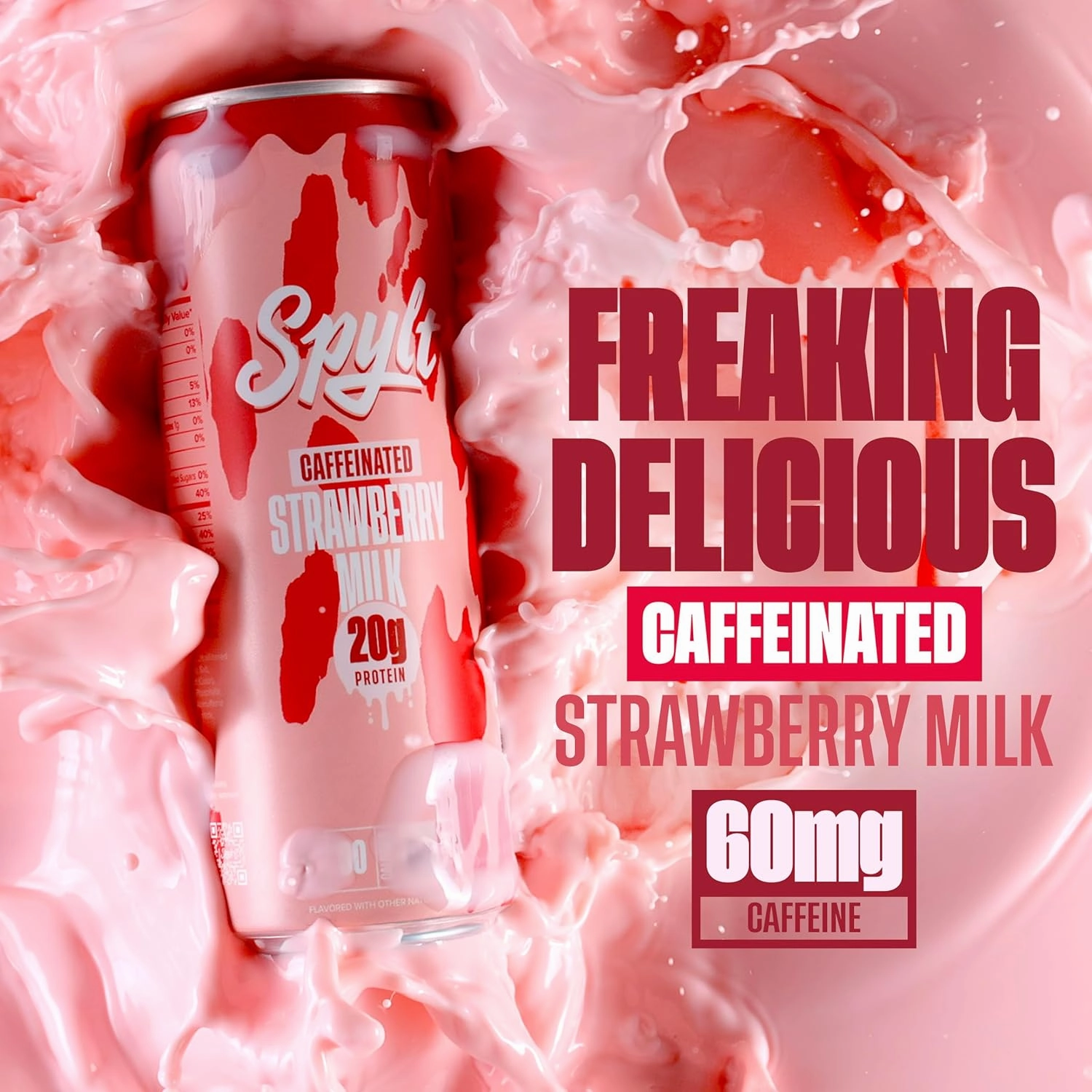 High Protein Strawberry Milk with 60mg Caffeine & 20g Protein - 90 Calories, Ready to Drink, Sugar Free, Lactose Free Milk, Perfect for Workout Recovery & Afternoon Pick Me Up - 12 Count