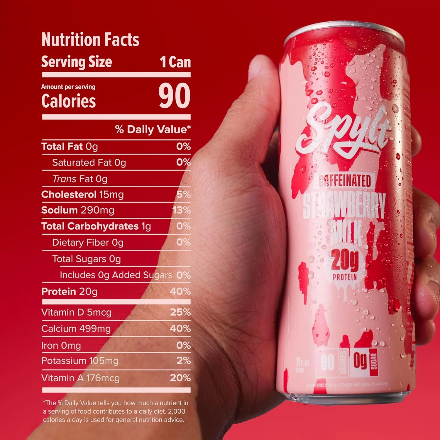 High Protein Strawberry Milk with 60mg Caffeine & 20g Protein - 90 Calories, Ready to Drink, Sugar Free, Lactose Free Milk, Perfect for Workout Recovery & Afternoon Pick Me Up - 12 Count
