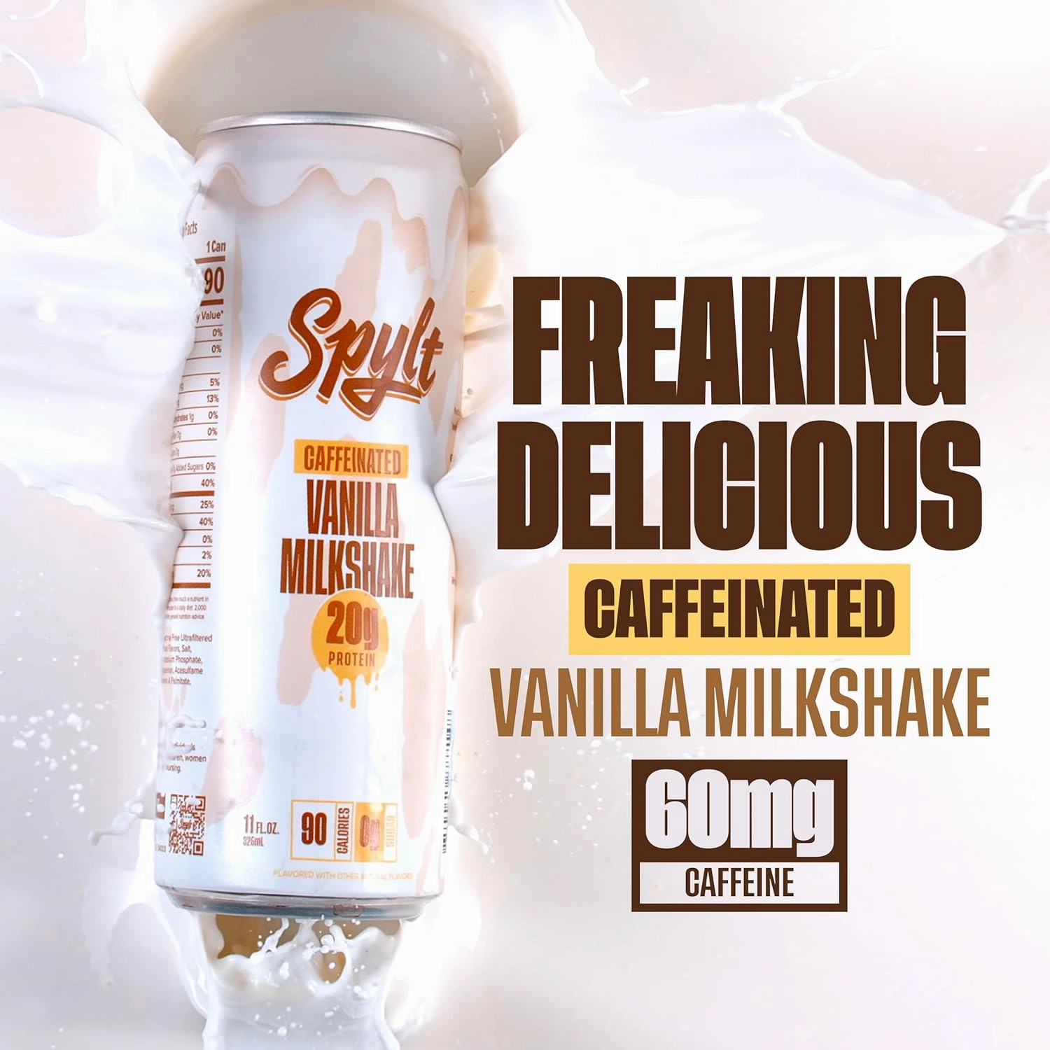 High Protein Vanilla Milkshake with 60mg Caffeine & 20g Protein - 90 Calories, Ready to Drink, Sugar Free, Lactose Free Milk, Perfect for Workout Recovery & Afternoon Pick Me Up - 12 Count
