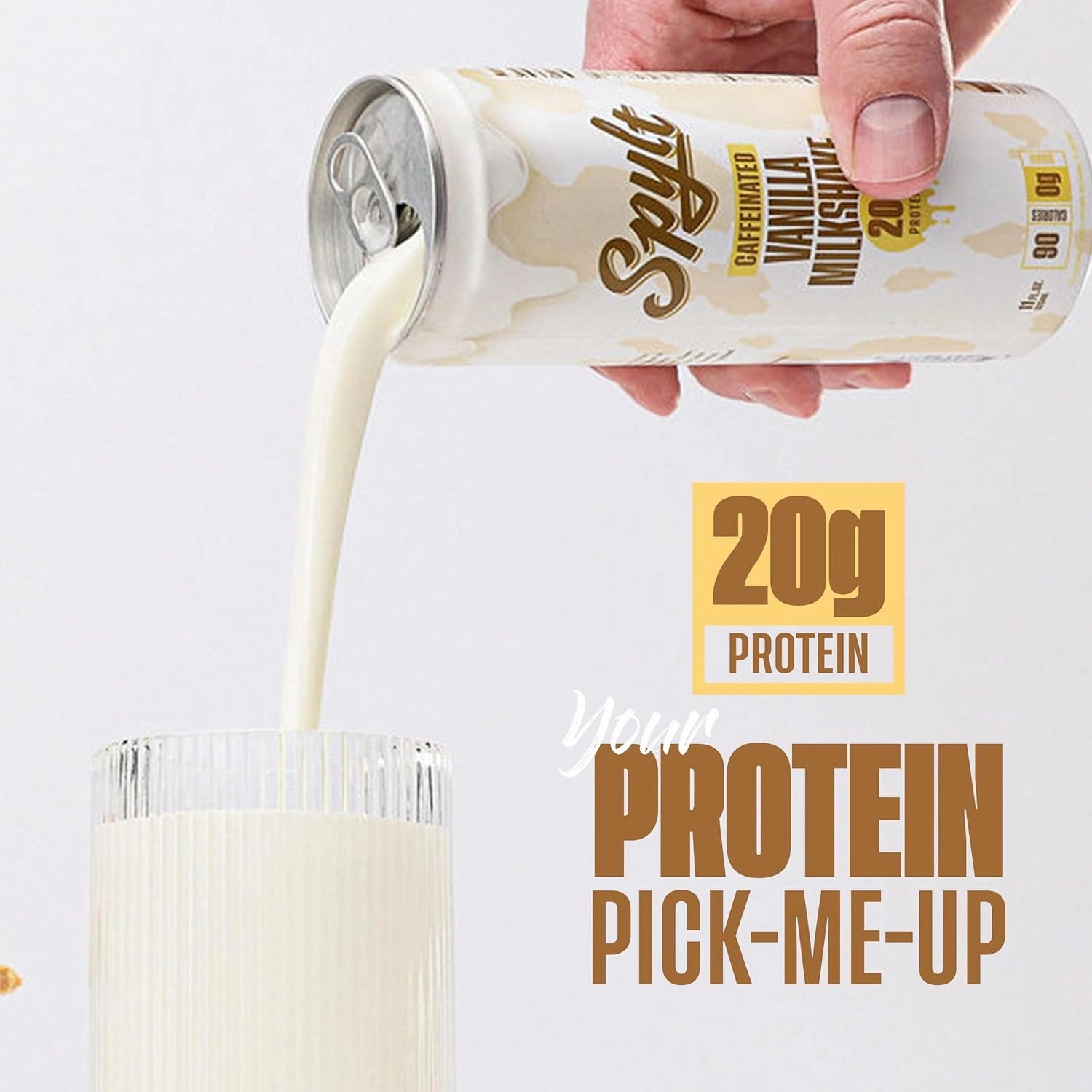 High Protein Vanilla Milkshake with 60mg Caffeine & 20g Protein - 90 Calories, Ready to Drink, Sugar Free, Lactose Free Milk, Perfect for Workout Recovery & Afternoon Pick Me Up - 12 Count