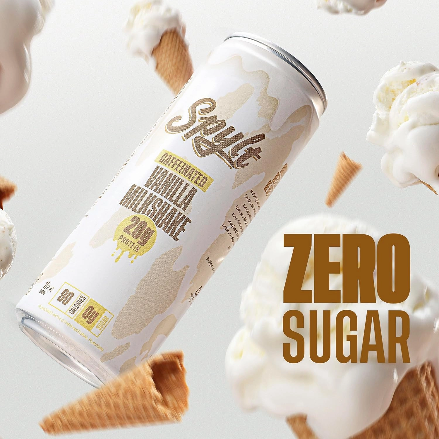 High Protein Vanilla Milkshake with 60mg Caffeine & 20g Protein - 90 Calories, Ready to Drink, Sugar Free, Lactose Free Milk, Perfect for Workout Recovery & Afternoon Pick Me Up - 12 Count