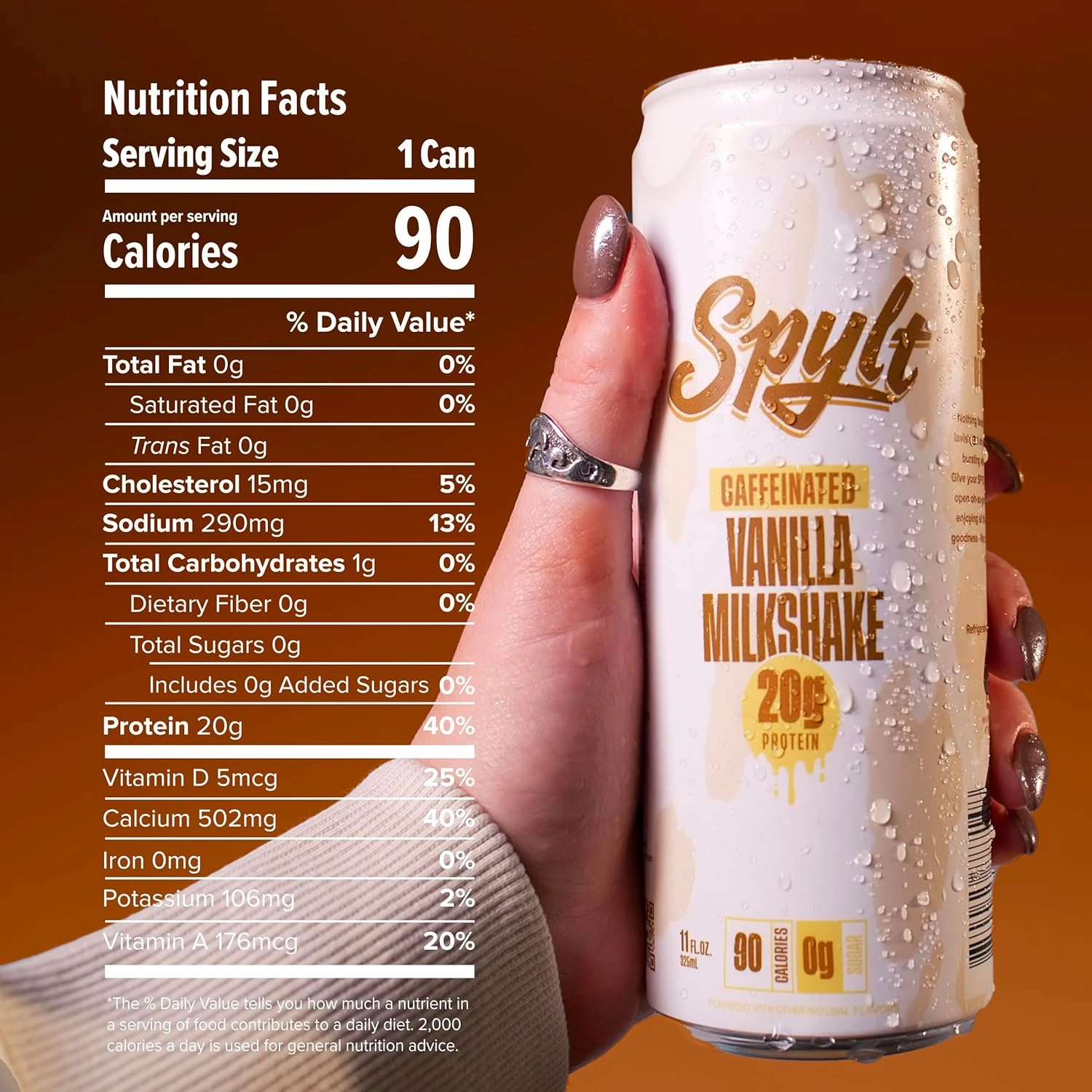 High Protein Vanilla Milkshake with 60mg Caffeine & 20g Protein - 90 Calories, Ready to Drink, Sugar Free, Lactose Free Milk, Perfect for Workout Recovery & Afternoon Pick Me Up - 12 Count