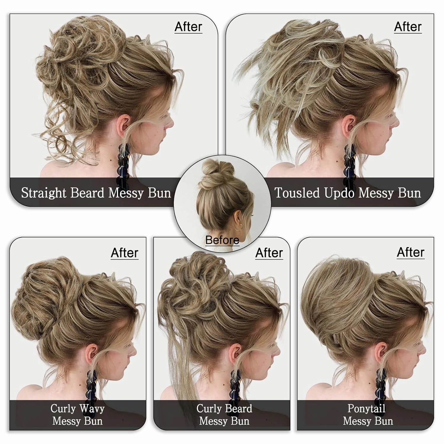 HMD 5 Pieces Messy Hair Bun Hairpiece Tousled Updo for Women Hair Extension Ponytail Scrunchies with Elastic Rubber Band Long Updo Messy Hairpiece Hair Accessories Set for Women（12H24）