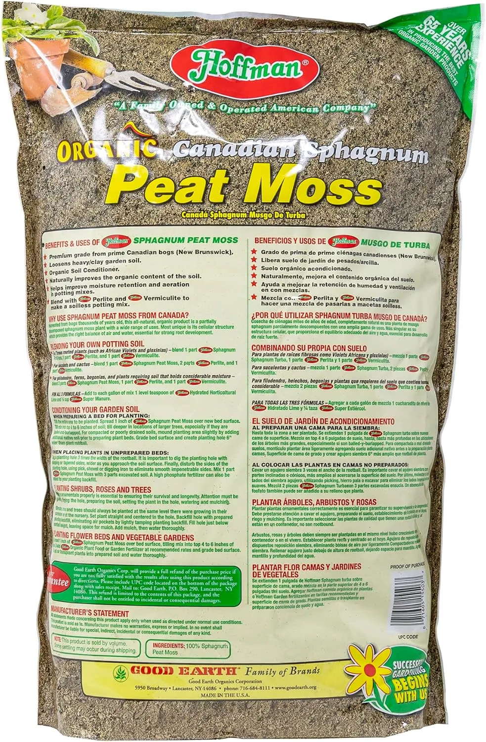 Hoffman 15503 Canadian Sphagnum Peat Moss, 10 Quarts