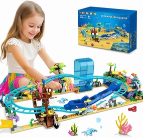 HOGOKIDS Ocean Roller Coaster Building Set - Friends Building Blocks 675PCS with Pirate Ship & Dolphin Railcar Adventure Park Rollercoaster Gift for Kids 6 7 8 9 10 11 12 Years Old Girls Boys