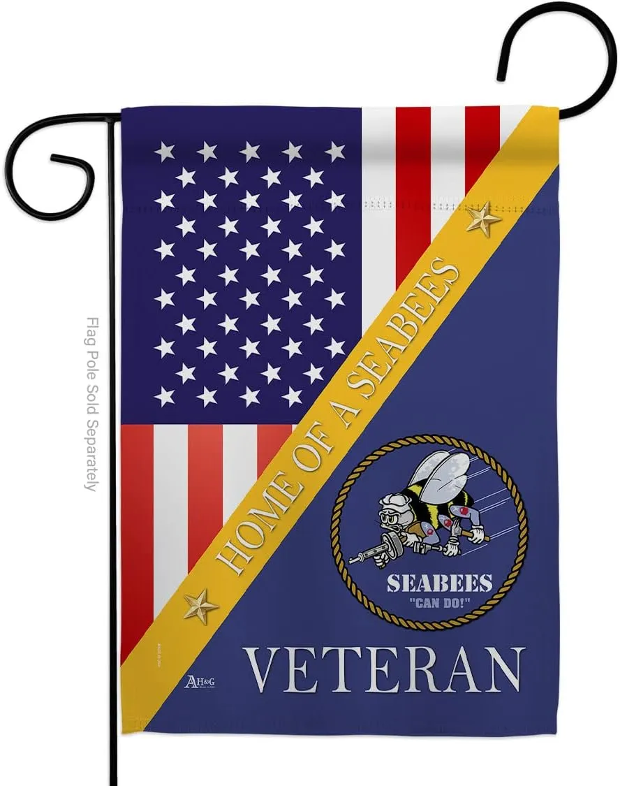 Home of Seabees Garden Flag - Armed Forces Navy USN Seabee United State American Military Veteran Retire Official - House Decoration Banner Small Yard Gift Double-Sided Made in USA 13 X 18.5