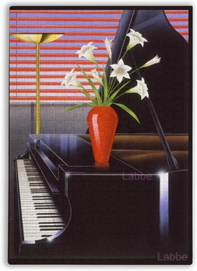 Home Decor Puzzles Piano and Lilys, Art Deco Painting Wooden Jigsaw Puzzles for Adults Hd Quality Photo Thick Sturdy Challenging Party Games Activity Toys for Adults Women Men 500 Pieces
