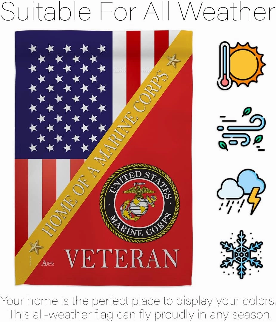 Home of Marine Corps Garden Flag - Armed Forces USMC Semper Fi United State American Military Veteran Retire - House Decoration Banner Small Yard Gift Double-Sided Made In USA 13 X 18.5, Thick Fabric
