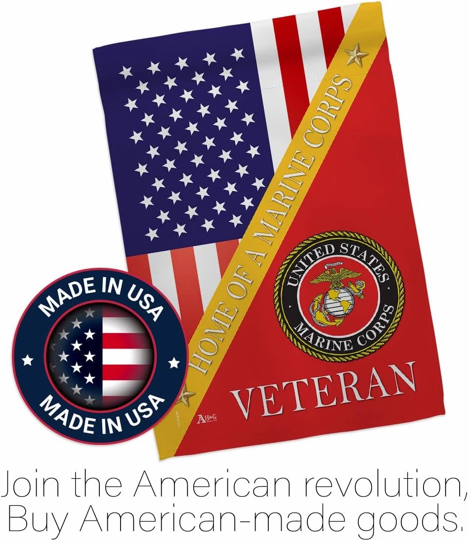 Home of Marine Corps Garden Flag - Armed Forces USMC Semper Fi United State American Military Veteran Retire - House Decoration Banner Small Yard Gift Double-Sided Made In USA 13 X 18.5, Thick Fabric