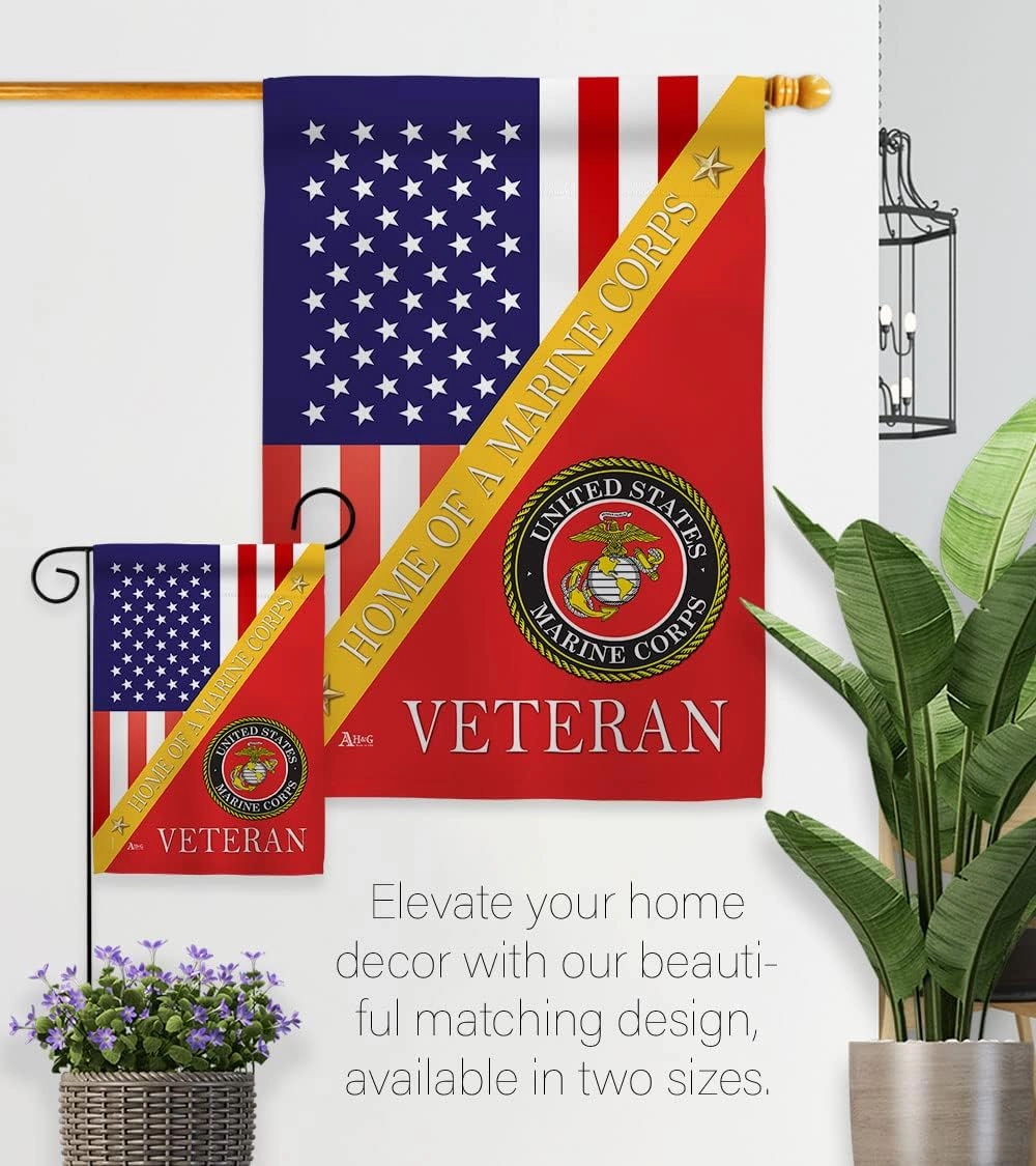 Home of Marine Corps Garden Flag - Armed Forces USMC Semper Fi United State American Military Veteran Retire - House Decoration Banner Small Yard Gift Double-Sided Made In USA 13 X 18.5, Thick Fabric