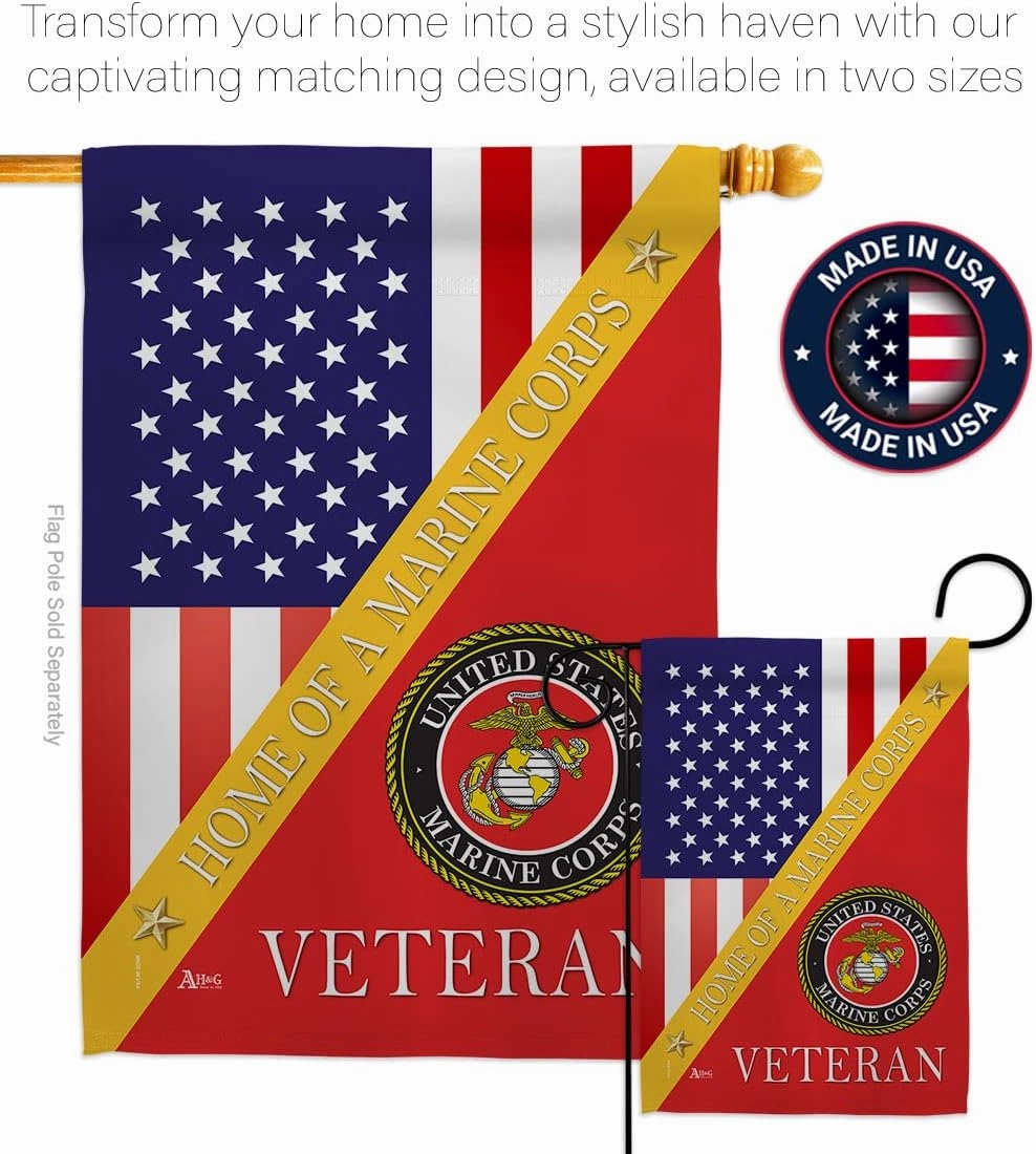 Home of Marine Corps Garden Flag - Armed Forces USMC Semper Fi United State American Military Veteran Retire - House Decoration Banner Small Yard Gift Double-Sided Made In USA 13 X 18.5, Thick Fabric
