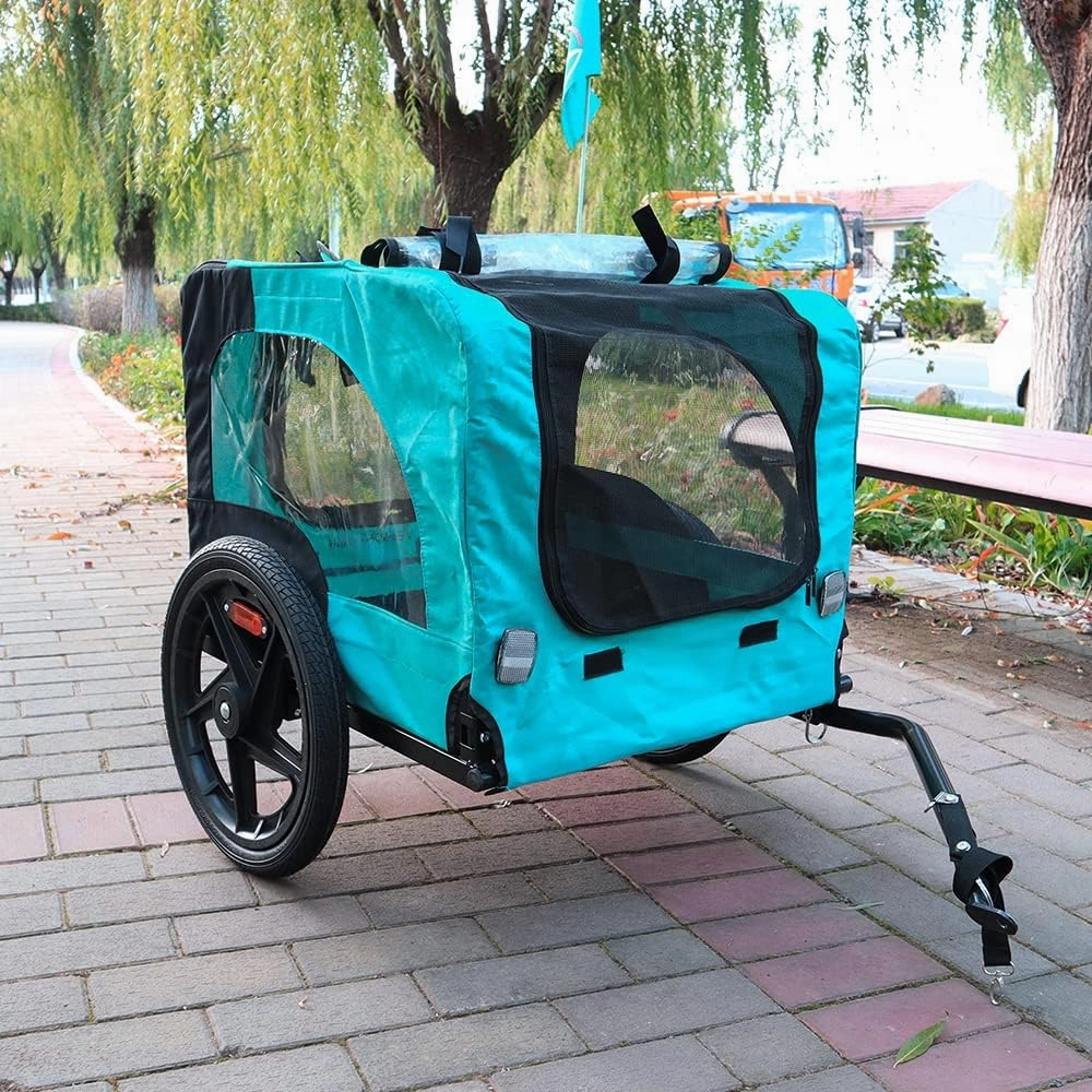 HomVent Dog Bike Trailer - Folding Pet Carrier Wagon with 16 Inch Wheels for Small and Large Dogs