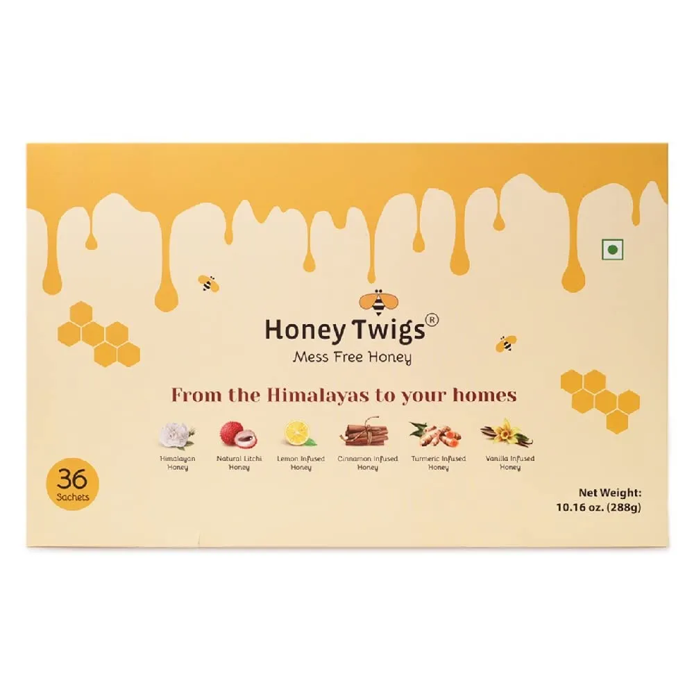 Honey Twigs Honey Sticks Gift Box - 36 Single Serve Natural Honey Straws - 8.47 oz per pack (8g per stick) | 100% Pure, Pocket-friendly Travel Pack