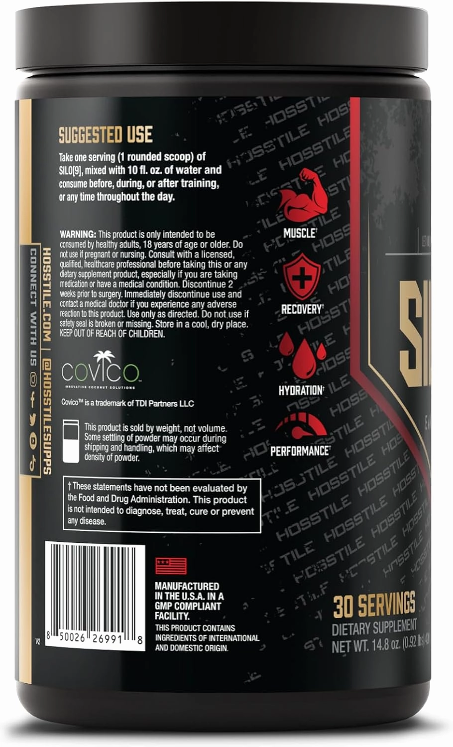 HOSSTILE SILO[9] Essential Amino Acids, EAA & BCAA Powder, Electrolyte Hydration Support, Enhance Muscle Recovery, Build Lean Muscle, Pre or Post Workout Drink, Tangy Raspberry, 30 Servings