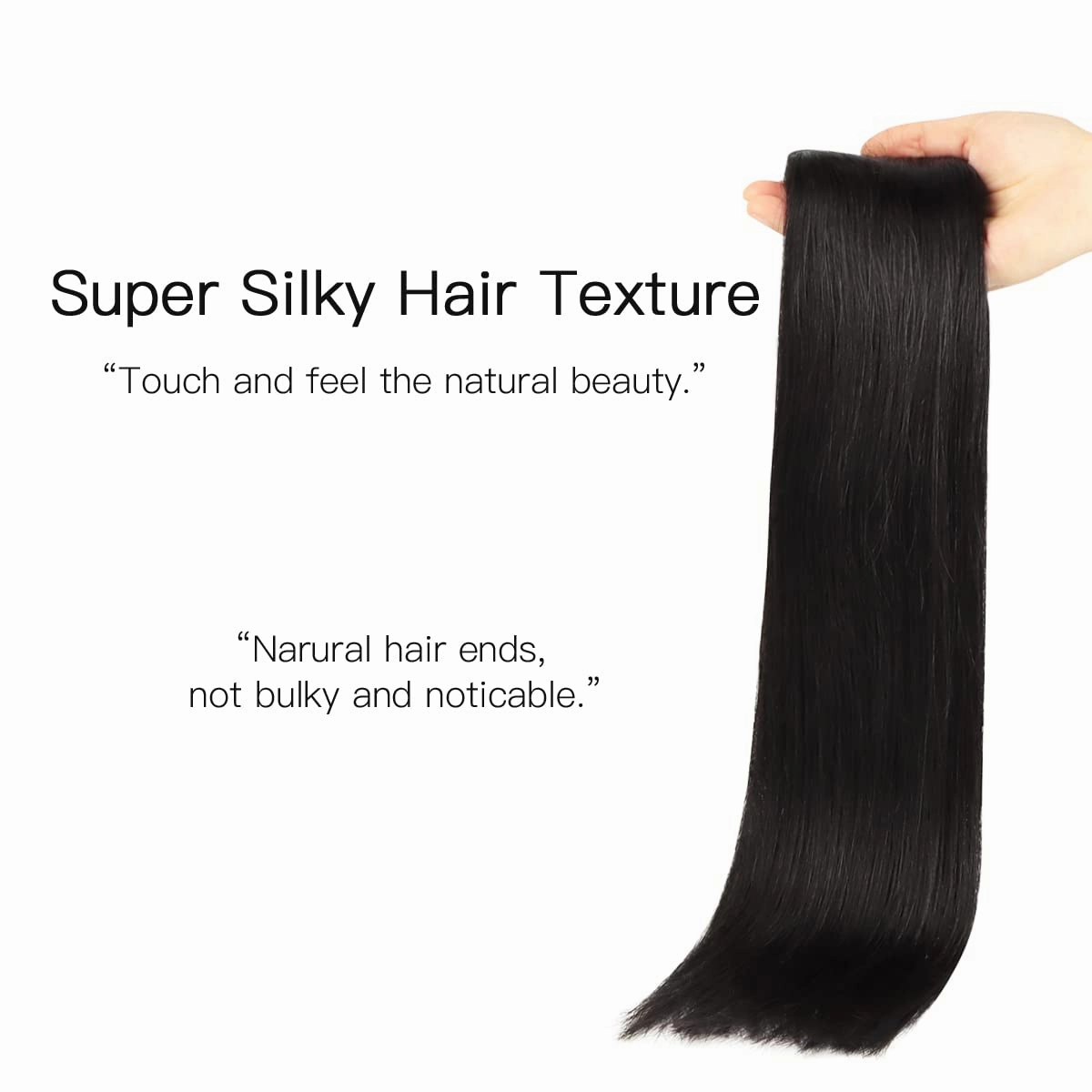 HOTBANANA Wire Hair Extensions, 14 inch 75g Natural Black Invisible Fish Line Real Human Hair Extensions Straight