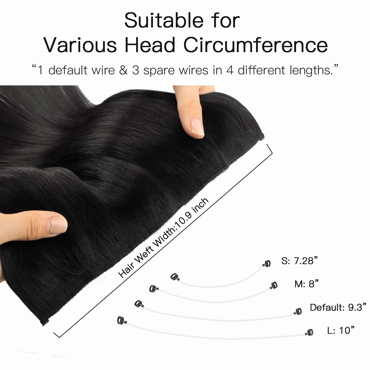 HOTBANANA Wire Hair Extensions, 14 inch 75g Natural Black Invisible Fish Line Real Human Hair Extensions Straight
