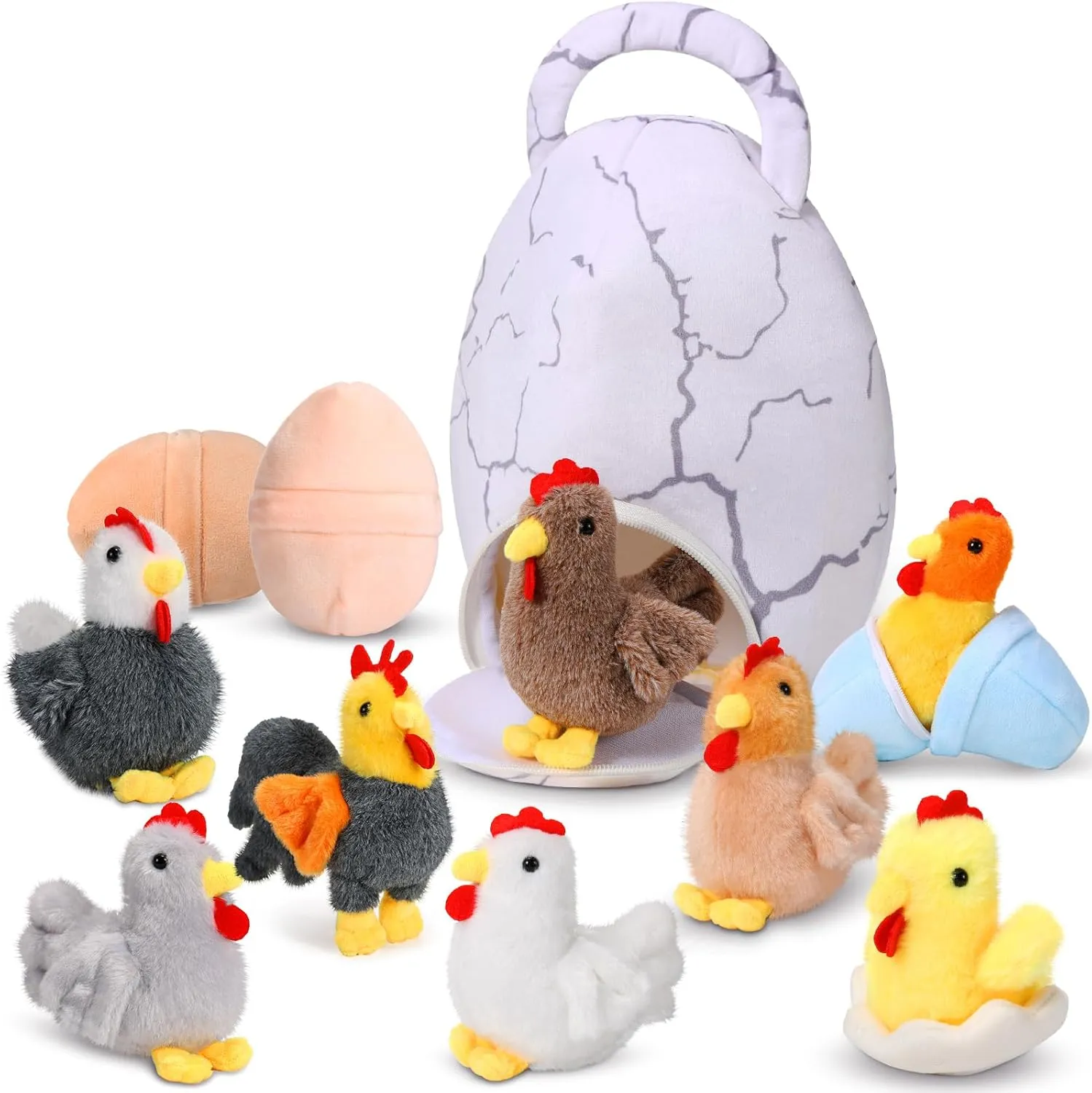 HyDren 13 Pcs Chicken Stuffed Animal Bulk for Kids, Baby Chick Plush Toy and Egg Bag, Cute Chick Party Favors for Toddler Birthday Gifts Set Stuffed Chicken Animals Plush Toys for Toddler Farm Decor
