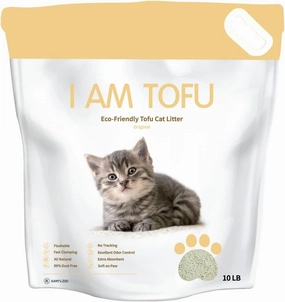 I AM TOFU - Tofu Cat Litter, Natural, Flushable, Dust Free, Extra Clumping Pellet Litter (10 LBS, Original)