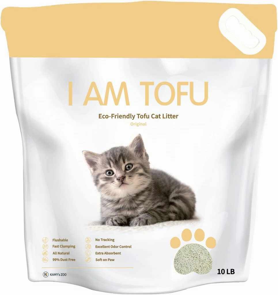 I AM TOFU - Tofu Cat Litter, Natural, Flushable, Dust Free, Extra Clumping Pellet Litter (10 LBS, Original)
