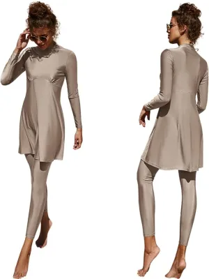 IBAKOM Muslim Swimsuit for Women Rash Guard Set 3 Pieces Long Sleeve Modest Swimwear with Swim Cap Surfing Bathing Suit
