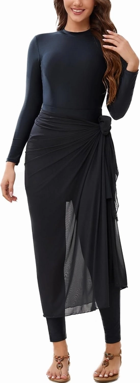 IBAKOM Burkini Swimsut for Women 4 Pieces Long Sleeve Muslim Swim Shirt   Pant   Skirt   Cover Up Islamic Modest Bathing Suit