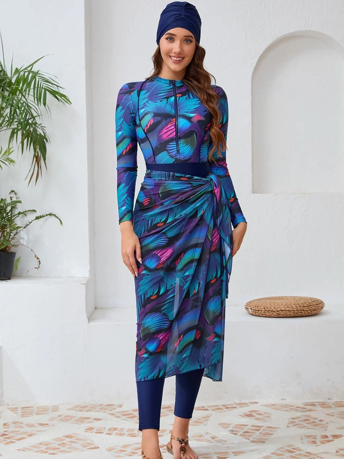 IBAKOM Burkini Swimsut for Women 4 Pieces Long Sleeve Muslim Swim Shirt   Pant   Skirt   Cover Up Islamic Modest Bathing Suit