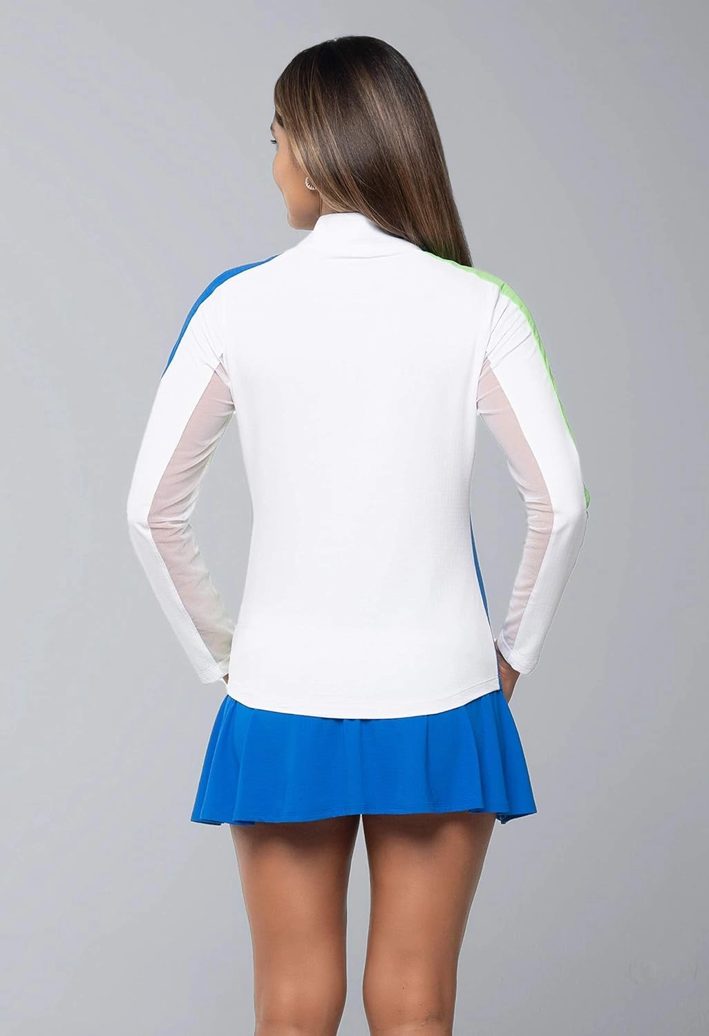 IBKUL Athleisure Wear Sun Protective UPF 50  Icefil Cooling Tech Color Block Print Long Sleeve Mock Neck Top – 10001