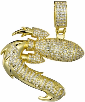 Iced Out Rocket Gold Silver Color Copper Hip Hop Pendant Necklace 18K Gold Plated Macro Pave CZ Simulated Diamond for Men Women Jewelry with Stainless Steel Rope Chain