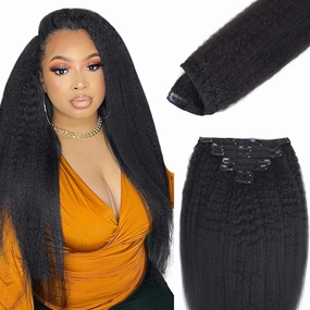 IDN BEAUTY Clip in Hair Extensions Real Human Hair Kinky Straight 120g Natural Black Double-layer Lace Clip In for Black Women Soft Breathable Lace Invisible Seamlessly Blending 7pcs 16 Inch