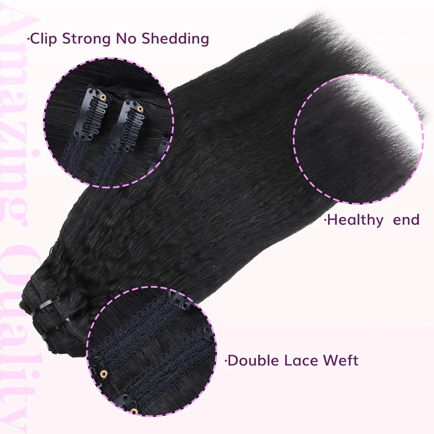 IDN BEAUTY Clip in Hair Extensions Real Human Hair Kinky Straight 120g Natural Black Double-layer Lace Clip In for Black Women Soft Breathable Lace Invisible Seamlessly Blending 7pcs 16 Inch