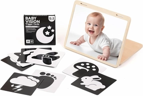 IEATFO Tummy Time Play Set Adjustable Angle, Double-Sided Design, Montessori Tummy Time Toys Large Baby Safe Mirror and Card Display Stand with Black and White High Contrast Baby Cards