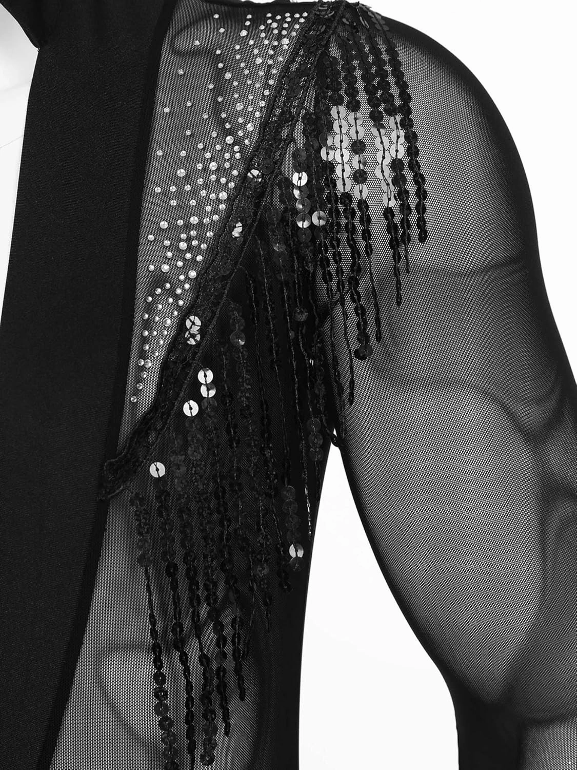 iiniim Men's Shiny Latin Dance Shirt Tassels Bodysuit Samba Salsa Rumba Latin Dance Shirt Modern Dance Shirt