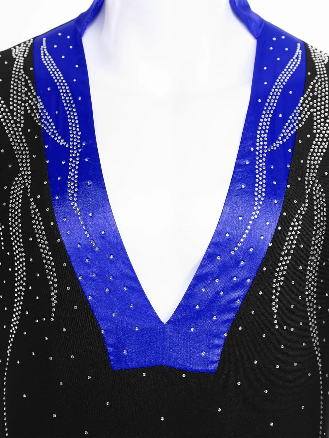 iiniim Mens Sparkling Rhinestone Latin Dance Leotard Mesh V-neck Long Sleeve Ballroom Samba Dance Costume